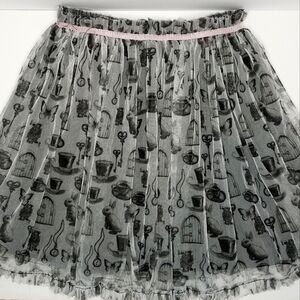 Disney's D-Signed Alice In Wonderland Black & White Print Layered Tulle Skirt